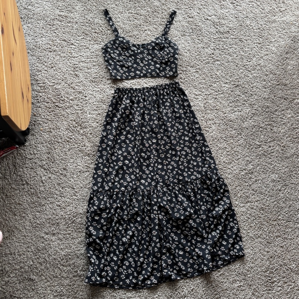 Floral Black Skirt Set